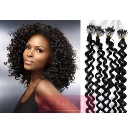 Kudrnaté vlasy Micro Ring / Easy Loop / Easy Ring / Micro Loop 60cm – černé