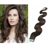 Vlnité vlasy pro metodu Pu Extension / Tape Hair / Tape IN 60cm - tmavě hnědé