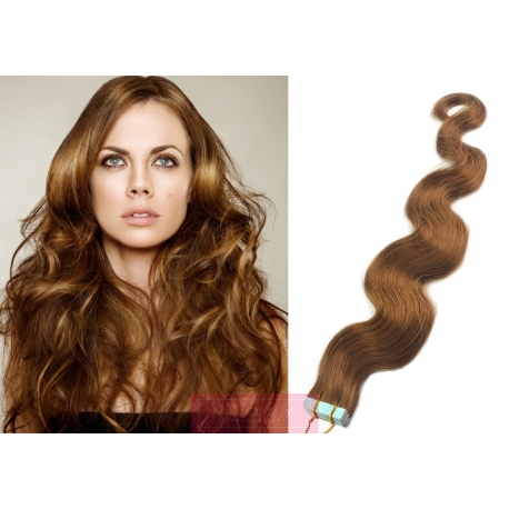 Vlnité vlasy pro metodu Pu Extension / Tape Hair / Tape IN 60cm - světle hnědé