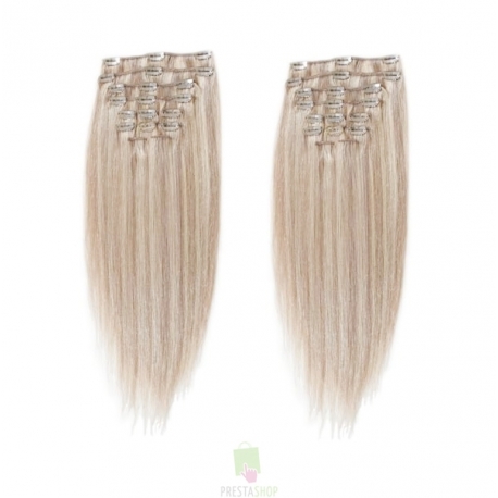 Clip in maxi set 53cm pravé lidské vlasy – REMY 200g – PLATINA/SVĚTLE HNĚDÁ